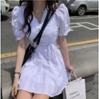 Short-sleeve Plain V-neck Plain Dress