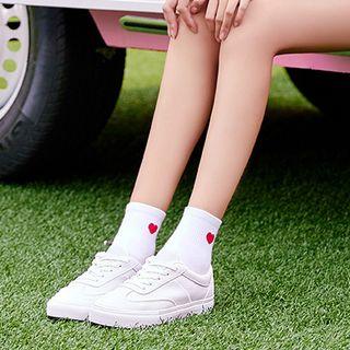 Faux Leather Stitched Low-top Sneakers