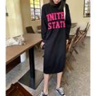 Long-sleeve Letter Embroidered Sweatshirt Dress As Shown In Figure - One Size