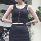 Lace-up Cropped Knitted Tank Top