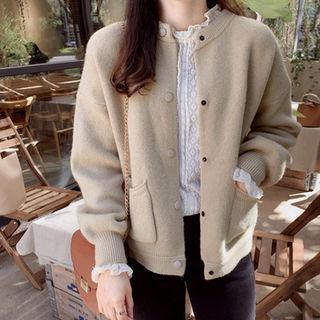 Round-neck Snap-button Knit Jacket