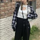 Cropped Plaid Shirt / Short-sleeve Heart Cutout T-shirt