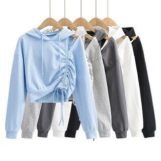 Cold-shoulder Drawstring Cropped Hoodie