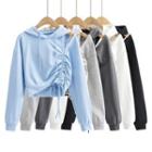 Cold-shoulder Drawstring Cropped Hoodie