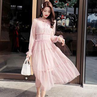 Long-sleeve Midi Mesh Dress