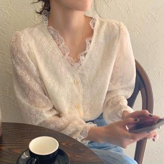 Lace V-neck Blouse Almond - One Size