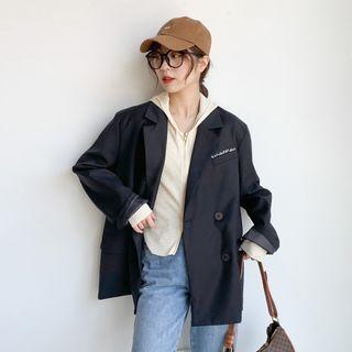 Embroidered Letter Oversize Blazer Black - One Size