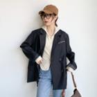 Embroidered Letter Oversize Blazer Black - One Size