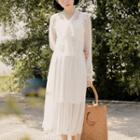 Set: Long-sleeve A-line Midi Dress + Strappy Dress