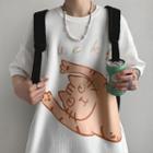 Cat Printed Round-neck Short Sleeve T-shirt