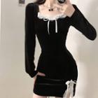 Lace Trim Mini Bodycon Dress / Fluffy Jacket