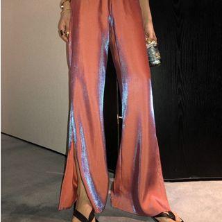 Slit-side Shimmer Wide-leg Pants