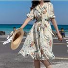 Flower Print Ruffle Trim A-line Dress