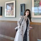 Floral Print A-line Midi Dress / Double-breasted Trench Coat