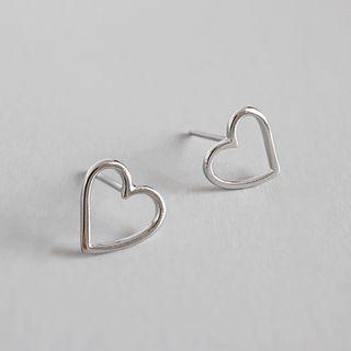 925 Sterling Silver Hollow Heart Earring White - One Size