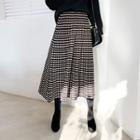 Checked Wool Blend Midi Knit Skirt Black - One Size