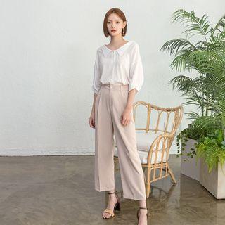 Drop-collar Cotton Blouse