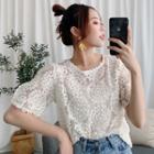 Set: Short-sleeve Textured Blouse + Camisole
