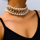 Faux Pearl Chunky Chain Layered Choker 1 Pc - 0771 - Gold - One Size