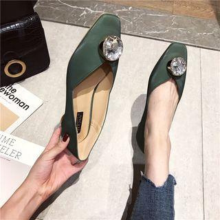 Rhinestone Square-toe Low Heel Pumps