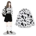 Cow Print Chiffon Shirt Black & White - One Size