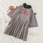Contrast Collar Letter Embroidered Check Dress As Shown In Figure - One Size