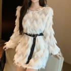 Fringed Mini A-line Dress White - One Size