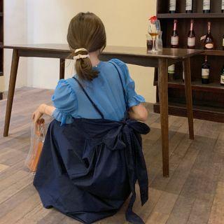 Mock Two-piece Bow Puff-sleeve Dress