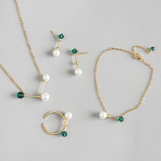925 Sterling Silver Faux Pearl Rhinestone Ring / Earring / Bracelet / Necklace