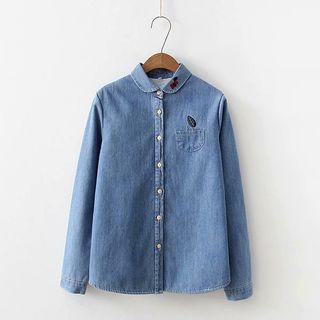 Leaf Embroidered Denim Shirt