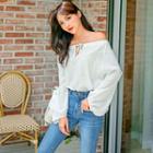 Beribboned Off-shoulder Oversized Top