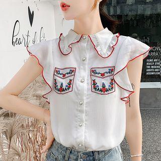 Cap-sleeve Embroidered Shirt