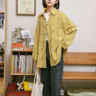 Geometrical Print Plaid Shirt