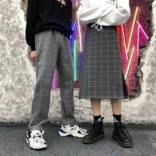 Couple Matching Plaid Straight-cut Pants / Plaid A-line Skirt