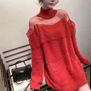 Sheer Panel Sweater Dress