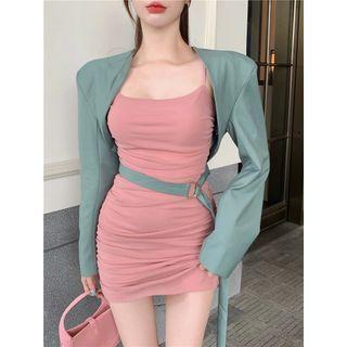 Spaghetti-strap Mini Sheath Dress / Blazer Shawl