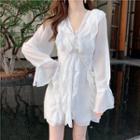 Bell-sleeve Mini Chiffon Dress White - One Size