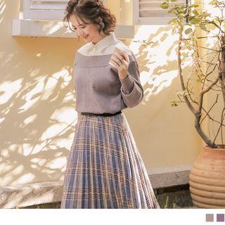 Shirt Panel Mock Two Piece Knit Top
