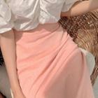 Off-shoulder Shirred Blouse / Midi A-line Skirt