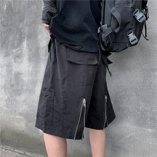 Zip-up Wide-leg Cargo Shorts