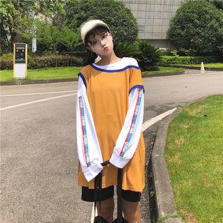 Mock Two-piece Long-sleeve Oversized T-shirt