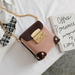 Paneled Studded Box Crossbody Bag