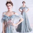 Cold Shoulder Floral Applique A-line Gown