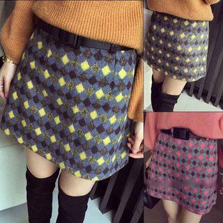 Set: Diamond Pattern A-line Skirt + Belt