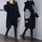Star Patterned Lettering Hooded Button Knit Coat