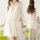 3/4-sleeve Chiffon A-line Dress
