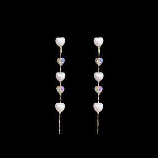 Heart Freshwater Pearl Faux Crystal Dangle Earring 1 Pair - Gold & White - One Size