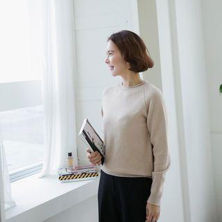 Raglan-sleeve Roll-edge Sweater