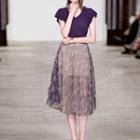 Set: Short-sleeve Knit Top + Midi Mesh Skirt
