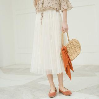Mesh A-line Midi Skirt White - One Size